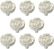 Joyindecor Antique Rose Flower Cabinet Knobs, Vintage Kitchen Shabby Chic Zinc Alloy White Drawer Pull Handles for Dresser Vanity Nightstand Cupboard Wardrobe, 8 Pack (Silver Line)