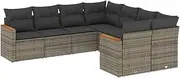 vidaXL Grey Modular Garden Sofa Set - 8 Piece PE Rattan Patio Lounge with Cushions - Durable, Easy to Clean, Weather-Resistant