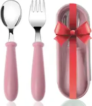 Toddler Fork and Spoon Set, Stainless Steel Baby Cutlery Kit with Travel Case Di