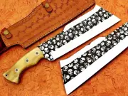 15" 12 Chrome Custom Handmade Damascus Knife Steel Guard Bone Handle w/sheath