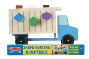 Shape-Sorting Wooden Dump Truck Toy With 9 Colorful Shapes and 2 Play Figures