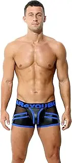 [Bodywear4you] Men's Leather Fetish Trunk Shorts Boxer Shorts Mesh Latex Look Codpiece with Zip Men's Masculine Trousers
