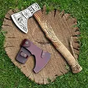 Viking Axe Custom Gift Forged Carbon Steel Camping Axe with Rose Wood Shaft, Viking Bearded Camping Axe, Wood Cutting, Xmas Gift with Leather Sheath Axe-29