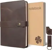 Le Vent Refillable Genuine Leather Journal, Writing Notebook, 2 Bound Notebooks, Lined and Blank, 200+200 Pages, A5 Cover, Handmade, for Poetry, Writers, Business, Work, Study, College, and Daily