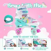 Rainbow Unicorn Size Medium Adjustable Light up Roller Skates for Kids