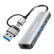 USB C USB3.0 to Ethernet Adapter, 5 in 2 Gigabit Ethernet USB Hub for Laptop ...