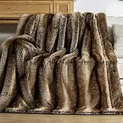 OMERAI Faux Fur Blanket, Ultra Soft Luxury Fuzzy Throw Blanket, Long Pile Plush Cozy Warm Decorative Blanket for Couch, Sofa, Chair, Bed, Heavy Weight, 60" x 80", Brown Stripes