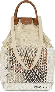 [Hibala] Woven Bag for Women, Fishing net bag,Straw Mesh Tote Bag, Beach,Hobo Bag, Foldable Large Capacity