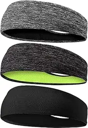 [PiPiBird] Men's Headbands, 3 Pack Sweat Workout Headbands for Men, Sport Cooling Headbands for Running Crossfit Fitness Yoga Cycling Hiking, Elastic Sweat Wicking Non Slip Black