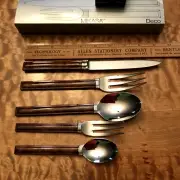 Rare Mikasa 5 Piece Tortoise Handle Deco Flatware Spoons Forks Large Knife New!