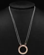 Italian Two-Tone Plated Silver Love Circle Necklace