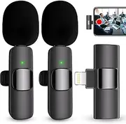 Wireless for iPhone iPad, Clip on Lapel Lavalier Cordless Omnidirectional Condenser Recording Mic for Video Recording