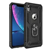 For Apple iPhone XR Case, Military Grade 360 Degree Rotating Metal Magnetic Ring Car Mount Holder Kickstand Shockproof Heavy Duty Cover (Black)