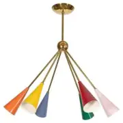 Colorful "Harlequin" Chandelier Mid Century Modern Ceiling Light Fixture Brass