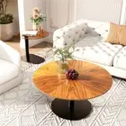 2PCS Solid Accent Beech Wood Coffee Tables Nesting Table Sofa End Storage Tables