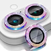 for iPhone 16 /iPhone 16 Plus Camera Lens Protector Bling, [Glitter Decoration] Ultra-HD Tempered Glass Cover, Metal Lens Screen Protective Ring Accessories,Color