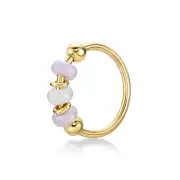 20 Gauge White and Purple Triple Beaded Hoop Nose Ring in 14K Yellow Gold - 8mm