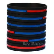 Set of Combination Thin Red and Thin Blue Line Wristbands Wristbands in Lot