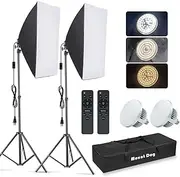 MOUNTDOG Softbox Lighting Kit Photo Studio Equipment Photography Continuous Light with 85W 5700K E27 Socket 2x19.7'x27.5' Reflectors 2pcs LED Bulbs with remote for Portrait Product Fashion Photography