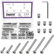 Swpeet 85Pcs M6 20/30/40/50/60/70/80mm Nickel Plated Screws Kit, Hex Socket Head Cap Crib Baby Bed Bolt and Barrel Nuts with 1Pc Allen Wrench Perfect for Furniture, Cots, Hardware Crib Screws