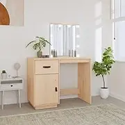 Dressing Table w/LED, Vanity Desk, Home Bedroom Furniture 95x50x133.5 cm Solid Wood Pine