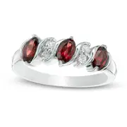 Oval Garnet and White Topaz Five Stone Ring in Sterling Silver