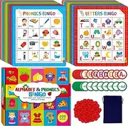SpriteGru Alphabet & Phonics Bingo Game, 12 Bingo Boards with ABC Letters, CVC Word Mixes Phonetics Game, Letters Phonetics Awareness, Early Educational Learning Toys - for Children from 4 Years