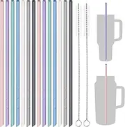 NiHome 14" Silicone Straws 14-Pack for Stanley Tumblers, Customizable Length Perfect Fit in Large Bottles, BPA-Free Food Grade Silicone for Vibrant Drinks, Includes 2 Cleaning Brushes (Macaron Colors)