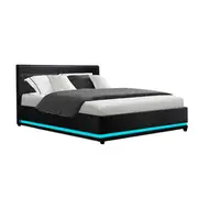 Artiss Bed Frame Double Size LED Gas Lift Black LU