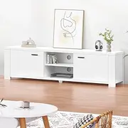 ALFORDSON TV Cabinet Stand 160 x 40 x 45cm White Color, Modern Furniture Entertainment Unit for Living Room, Multimedia Centre with Storage Cabinet and Open Shelves for Console Speaker Soundbar