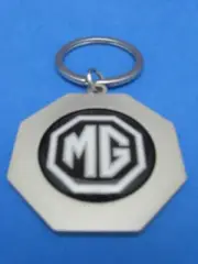 MG MGA MGB MIDGET LOGO OCTAGON KEYRING SATIN NICKEL KEY RING CHAIN #033 BLACK