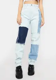 [Dolls Kill x Momokrom] Patchwork Long Straight Leg Jeans
