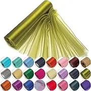 Trimming Shop Organza Roll Snow Sheer Glitter Fabric 25m x 29cm for Wedding Venue, Chair Bow Sash, Table Runner, Christmas Event, Party Decoration, DIY Craft Projects, Olive Green