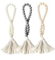 Wood Beads Garland with Tassels Farmhouse Rustic for Home Festival Decor