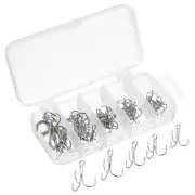 1Set 10#8#6#4#2# Treble Fish Hook Kit Carbon Steel Sharp Barb Bend Hook White