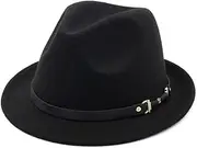 TX GIRL Wool Felt Fedora Hat Men Women European Top Hat Leather Belt Punk Band British Hat Godfather Hat Jazz Hat (Color : Black, Size : 56-58CM)