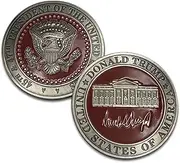 Aizics Mint Donald Trump 2025 45 47 Presidential Oval Office Challenge Coin Red & Silver. Official Aizics Mint Design. Large 50mm x 3mm Size