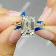 Simple 3Ct Emerald Cut Moissanite Solitaire Women Engagement Ring 14K White Gold