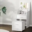 Minimalist Style Dressing Vanity Table Bedside Tables Hidden Makeup Mirror 2In1