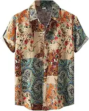 [Generic] Short Sleeve T Shirts for Men Male Summer Casual Floral Print Shirt Short Sleeve Turn Down Collar Shirt Floral Dress Shirt