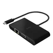 Belkin USB-C MultiMedia Adapter 4K HDMI /RJ45 /USB 3.0 /VGA (USB-C 100W Passthrough Power Delivery for Connected Devices- Charger not included) [AVC004BTBK]