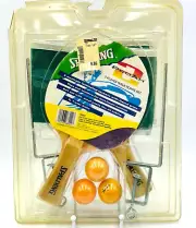 Vintage Spalding ProAm 2 Table Tennis Set for 2 T6802 Rackets Balls Net w/ Poles