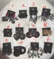 12 Vintage Eve Caran 1980’s/1990 SEQUENCE BEADING FRINGE CLIP PIERCE EARRINGS NW