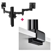 Atdec AWMS-2-4640 Dual Monitor Swing Arms on 400mm Post / 12kg (26.5lb) Flat Screens, 10kg (22lb) Curved Screens + C Clamp Desk Fixing, Black AWMS-2-4640-C-B