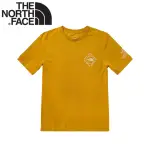 【THE NORTH FACE】男 排汗透氣短袖T恤《黃》5B34/背部戶外圖騰印花圓領短袖T恤/運動衫(悠遊山水)