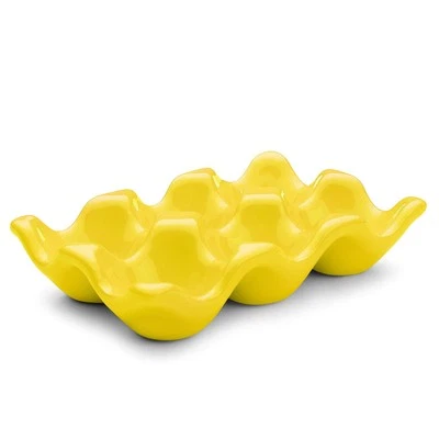Ceramic Egg Holder for Fridge - 6 Cups Egg Tray Half Dozen Porcelain Containe...