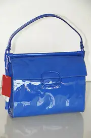 New Roger Vivier Miss VIV Medium Royal Blue Patent shoulder Bag Carla Bruni