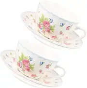 VINTORKY 1Set Bone China Coffee Cup and Saucer Set Retro Floral Design Tea Cups for Festivals Unique Friends and Family Mug Set