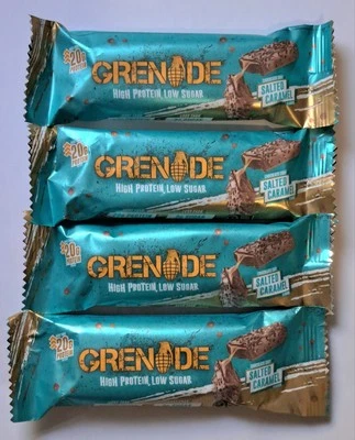GRENADE SALTED CARAMEL BARS.HIGH PROTEIN 20g,LOW SUGAR.4 BARS.4x60g. BB 09/2025.