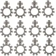 Bulk Religious Silver Tone Metal Rosary Ring Pack of 12 silver ox